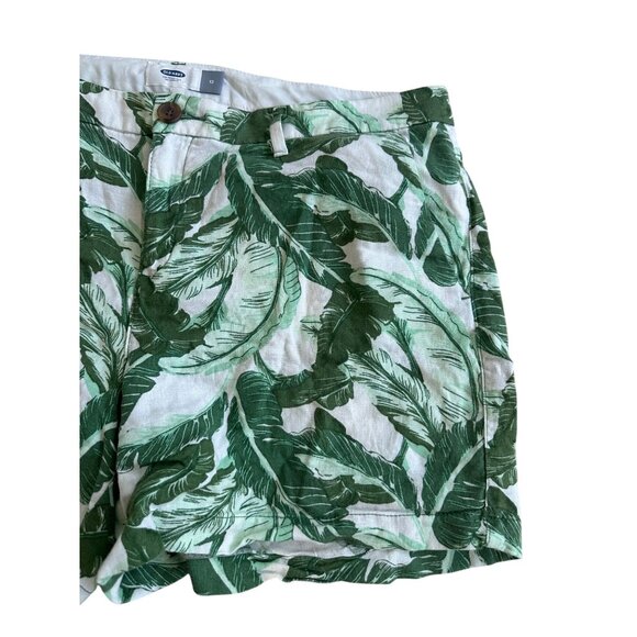 OLD NAVY Tropical Palm Leaf Linen Blend Shorts Size 12 - Picture 2 of 6